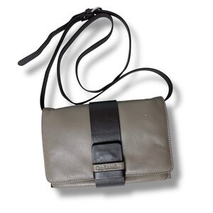 Guy Laroche Leather Crossbody Bag Beige‑Grey and Dark Brown